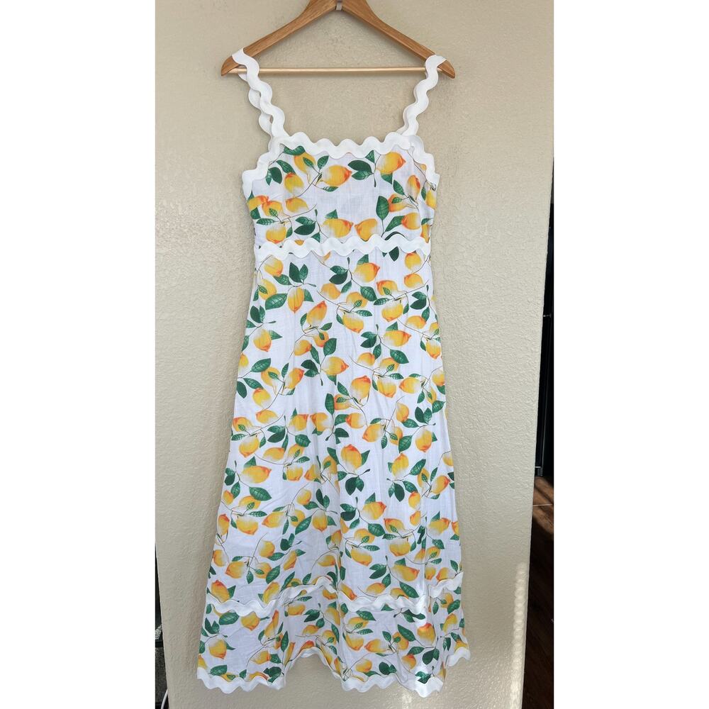 Women's Boutique Lemon Ric-Rac Maxi Dress Large Smocked Cotton Summer Dress - Picture 3 of 8